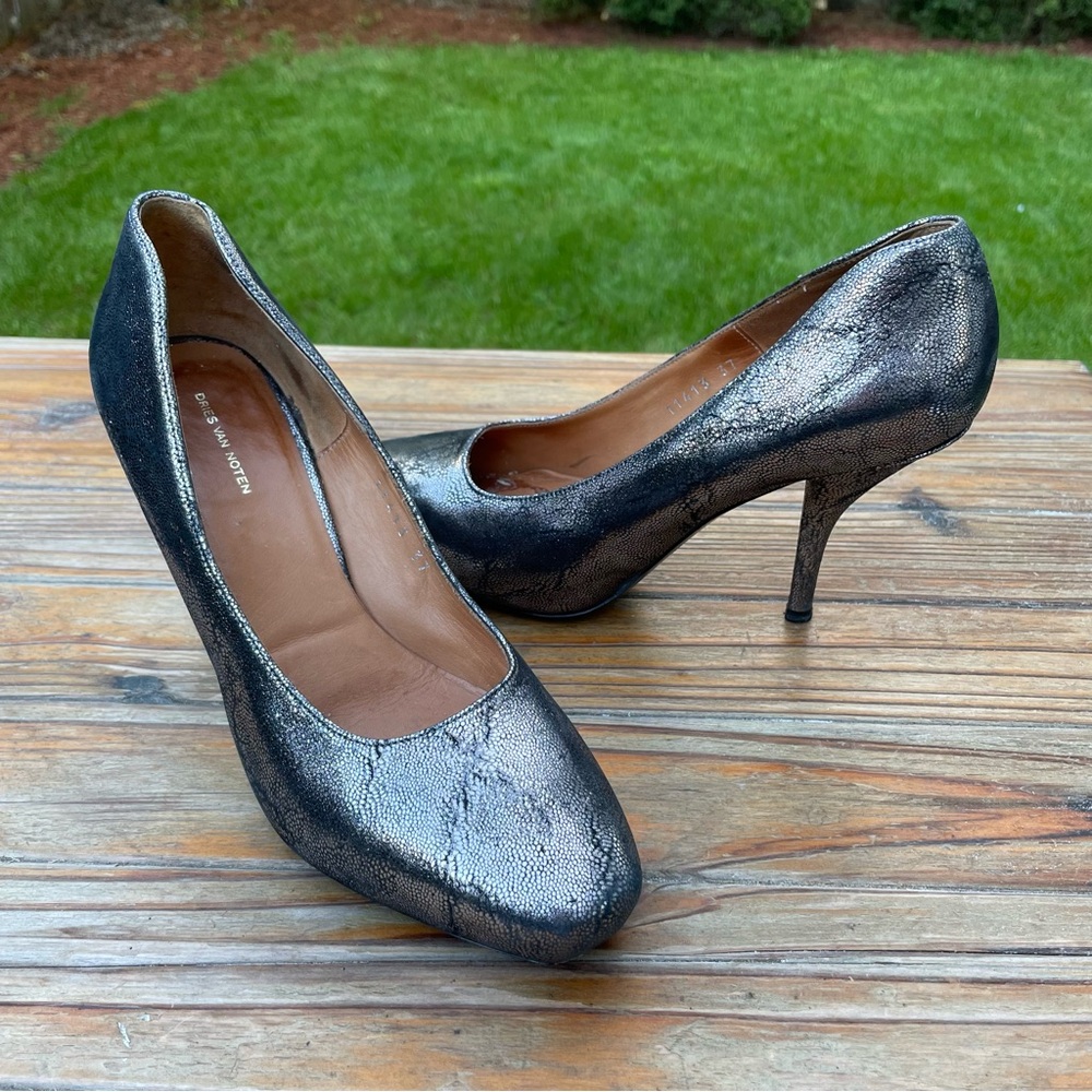 Dries Van Noten Black Metallic Snake Skin Platform Pump Size EUR 37